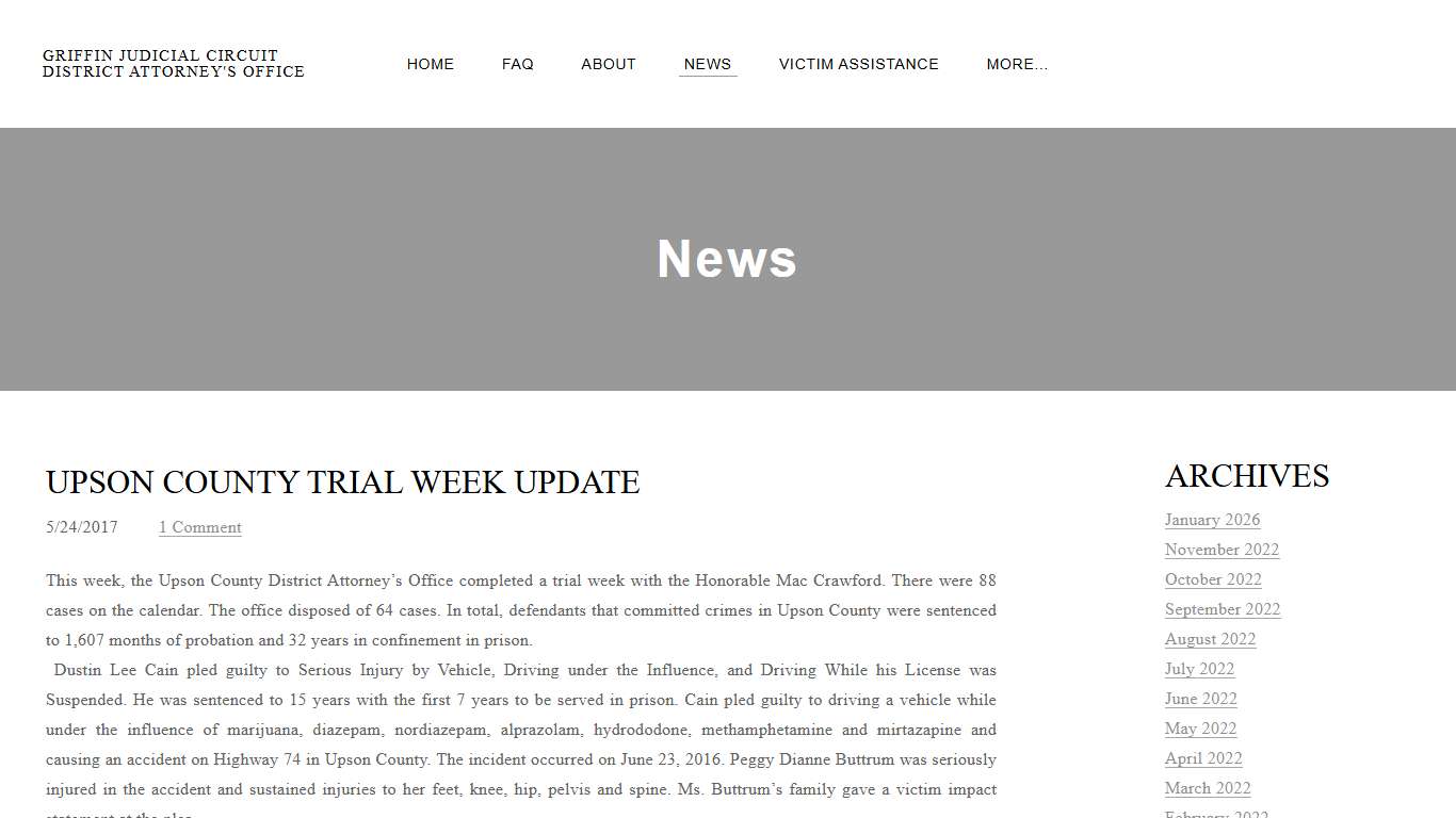 upson county trial week update - GRIFFIN JUDICIAL CIRCUIT DISTRICT ATTORNEY'S OFFICE